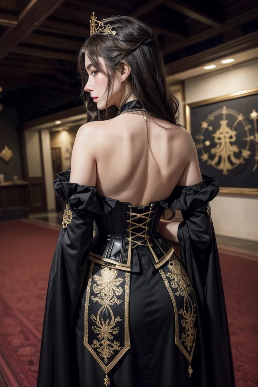 1 female, Mr...々Hairstyle,, big Ass ,Large Breasts,Plump,Sunburn,big ,
The top is a corset style that fits the body.、Detailed embroidery on the chest and shoulders、Ancient symbols and magical runes are drawn with gold and silver threads.。long sleeves、Bell sleeves that spread from the wrist、Puff sleeves that puff out from the shoulders、It has a striking design。
The skirt is long enough to spread out on the floor、A large train flows behind the dress.。The dress is adorned with gold and silver embroidery and jewels.、The design is so fantastical that it evokes the starry sky and the night forest.。Also、The hem of the skirt and the whole dress shine as if they were imbued with magical energy.、Every time you move, you emit a mysterious aura.。
accessories:
女王のaccessoriesは、Many of them symbolize her authority and power.、A magnificent tiara or crown is a must。These include、Large gemstones and mysterious runes are embedded in it.、It serves to enhance the Queen's magical powers.。On the neck、Pendants said to house the country's guardian deity、The choker with ancient jewels shines.。
On the wrist、Bracelets that contain powerful magic、The heirloom ring shines、これらのaccessoriesには古代の魔法や神話に基づくデザインが施されています。moreover、A gorgeous cape or cloak hangs down from the shoulders and back.、It is also embroidered with the kingdom's crest and magic runes.。