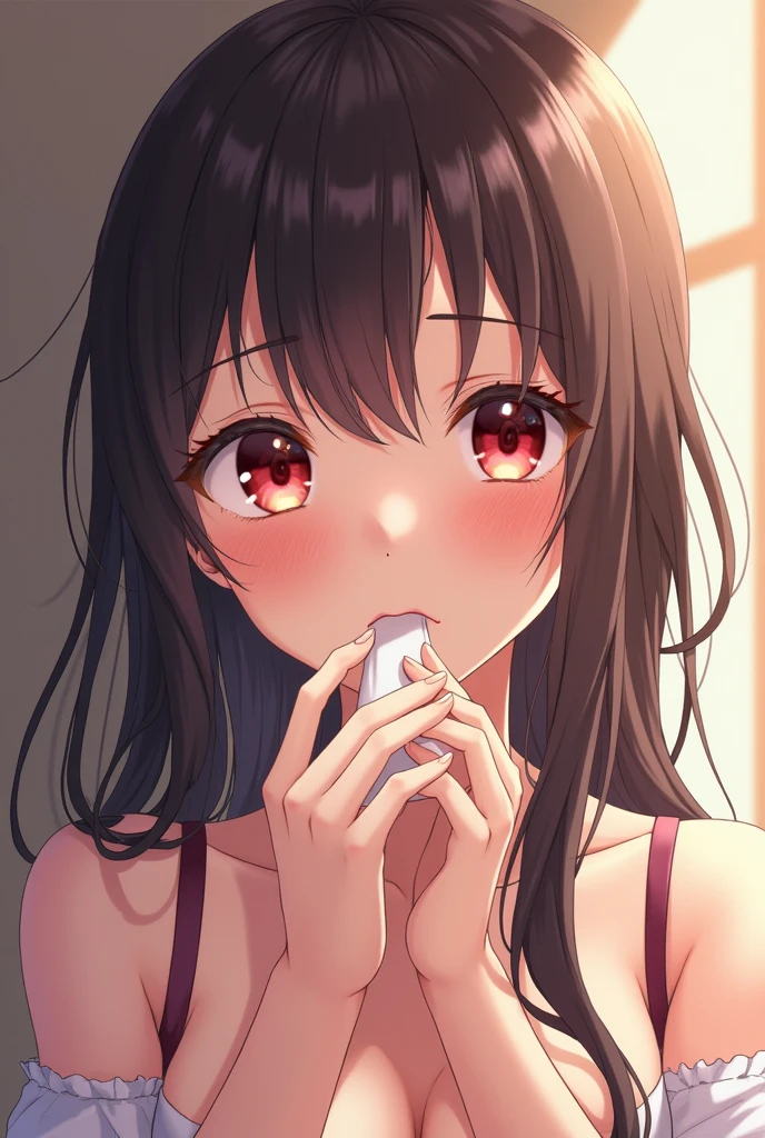 Naked anime girl ahegao face and white cum on mouth