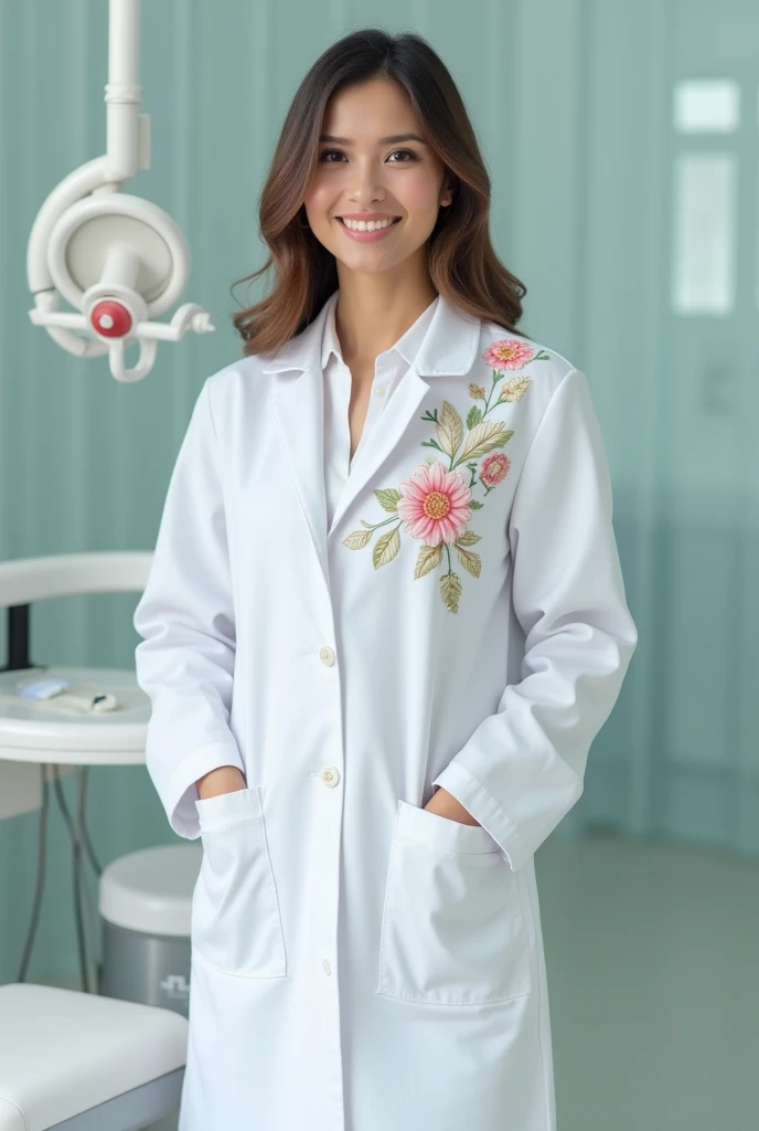 I need you to create a white dentist coat that is embroidered: wear. PRIMOLA