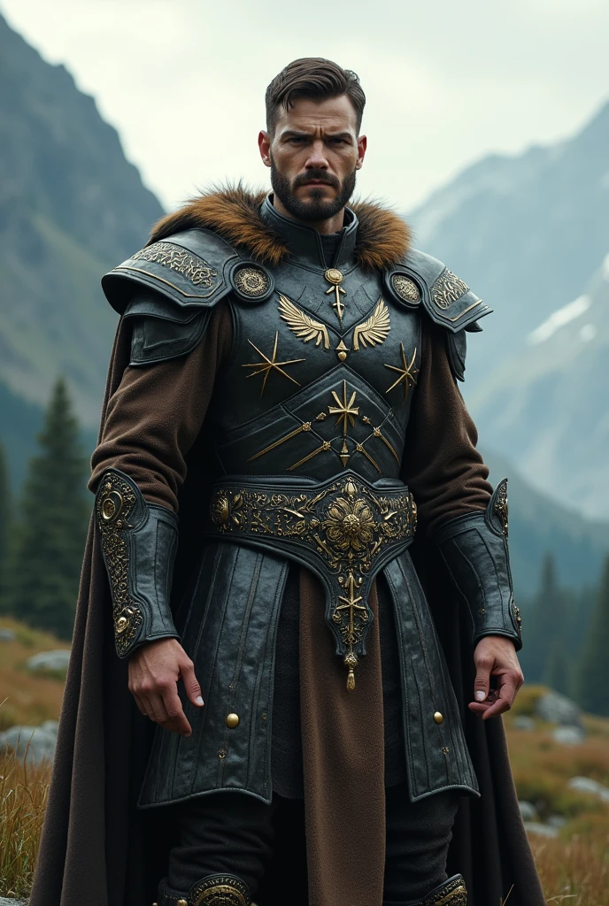 He was no longer the same man who had been banished.. He was now a wiser and stronger leader.,demigod jarl with brown hair 