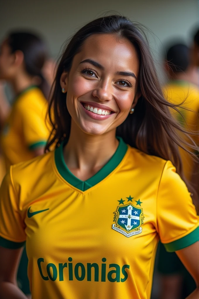 Woman wearing a beautiful Corinthians t-shirt