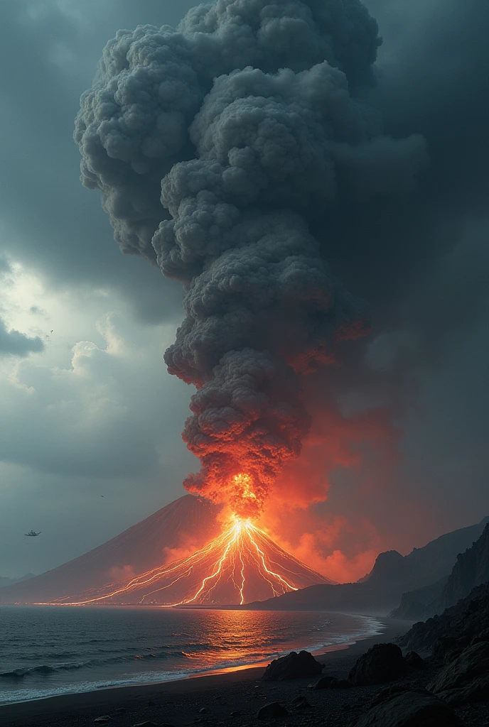 View of the Cracatoa volcano during its explosive eruption
