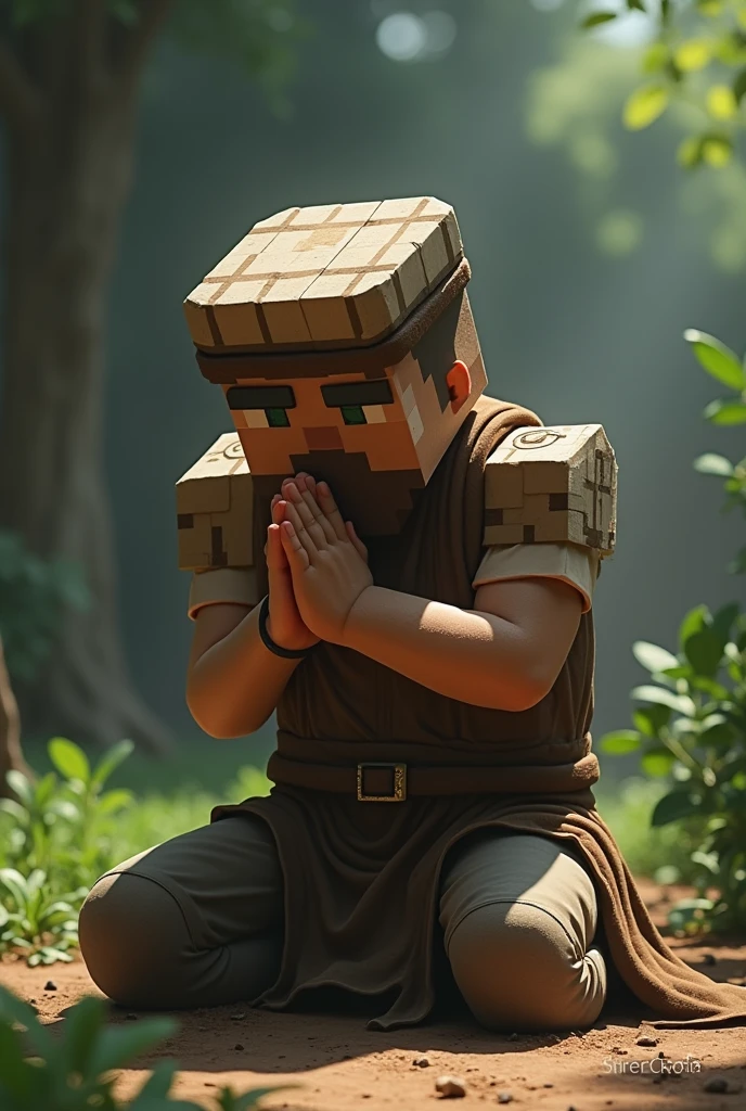 Minecraft Steve but in real life he prays and in the picture he wears a skullcap while prostrating
