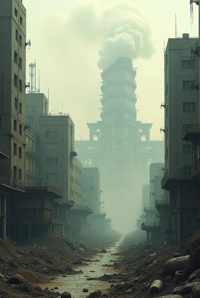 Bauhaus style polluted city