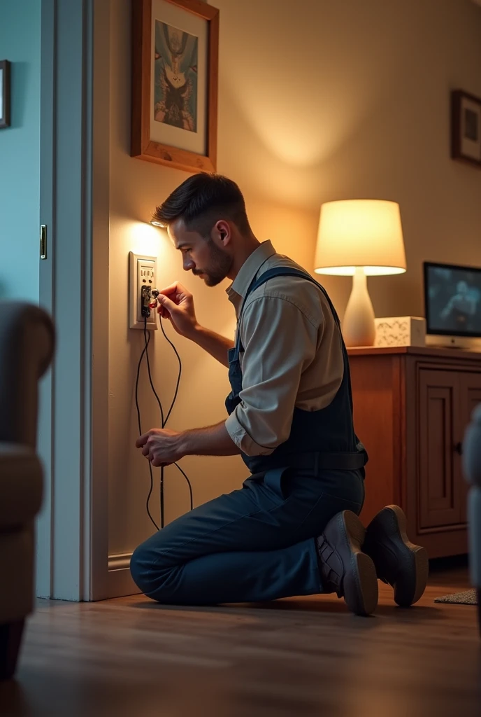 an electrician fixing an outlet in a residence