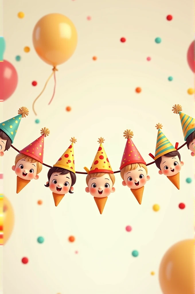 Make me some happy birthday pennants but with baby faces and a hat made of a slice of pizza