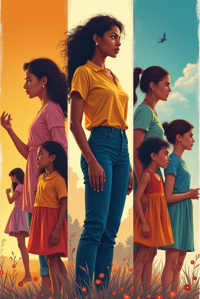 An image where five images are joined together and the main one is in the middle on the theme of non-violence against women