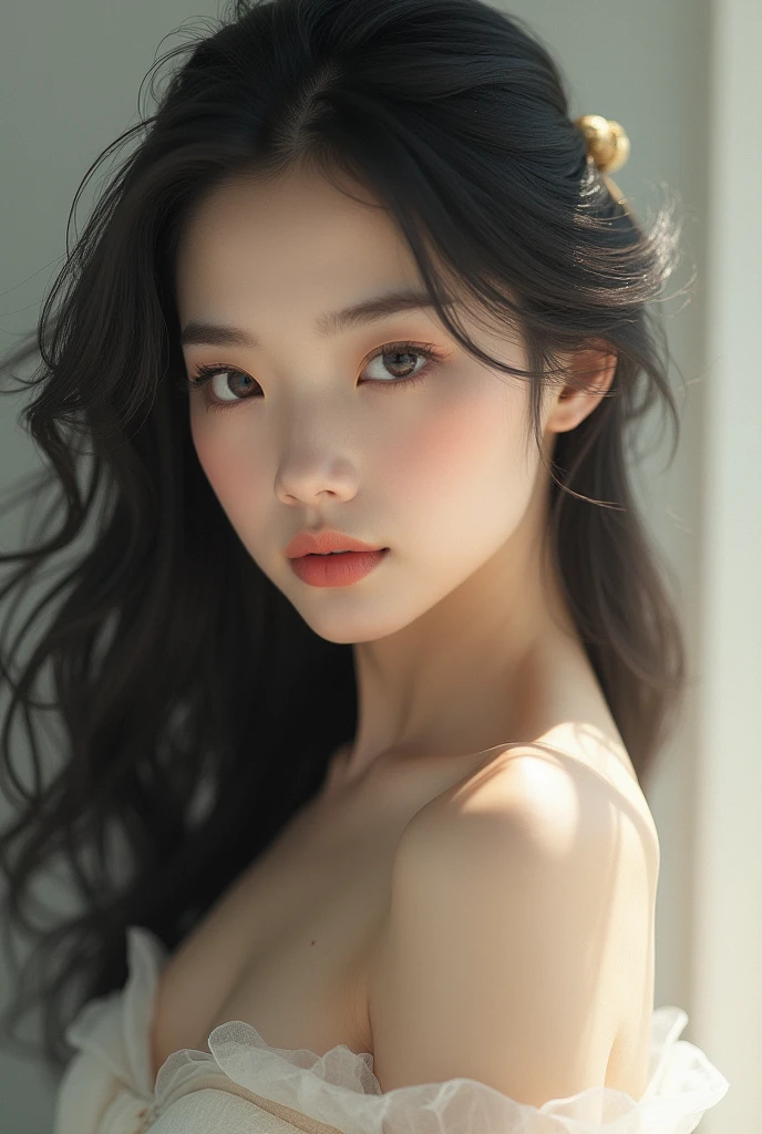 Beautiful chinese girl without brazer and clothes on her body
