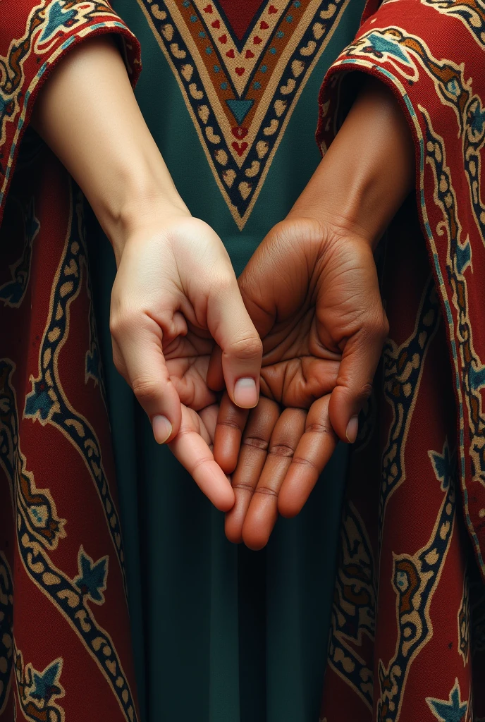 give me a hand , one white hand and another dark-skinned one, the design that the pre-Inca fabric has