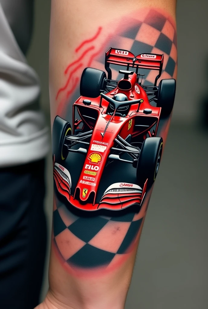 Create a Formula 1 themed forearm tattoo.