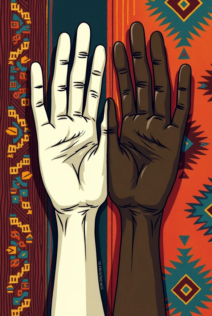give me a hand , a white hand and another dark-skinned cartoon that have the pre-Inca fabric