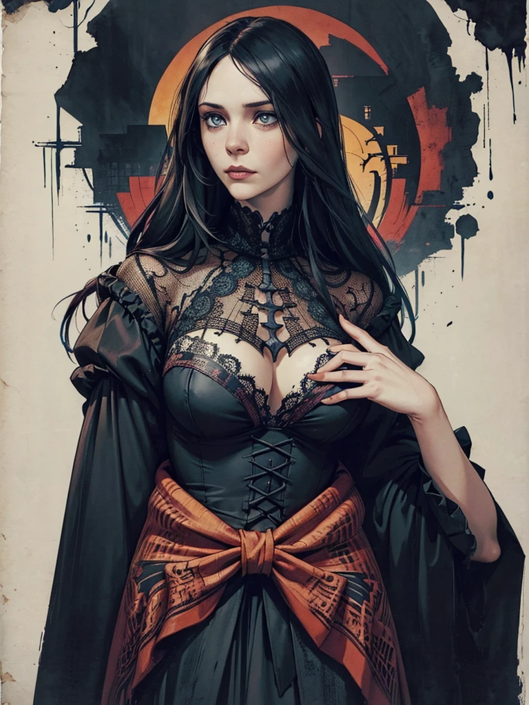 Beautiful portrait of l1z0l in a gothic composition, ink and watercolor, movie poster, high resolution, many details, perfect anatomy, KTH Detail - poster VN