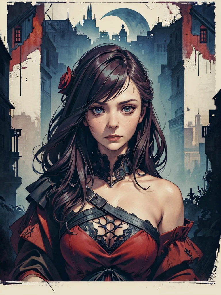 Beautiful portrait of l1z0l in a gothic composition, ink and watercolor, movie poster, high resolution, many details, perfect anatomy, KTH Detail - poster VN