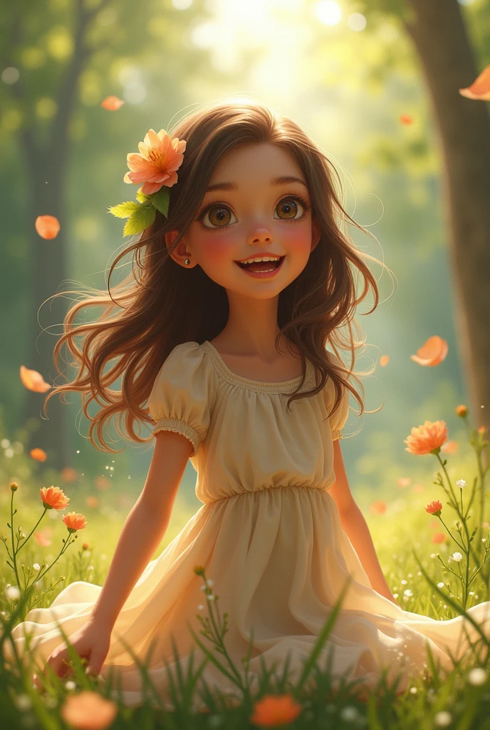 Little brunette girl singing