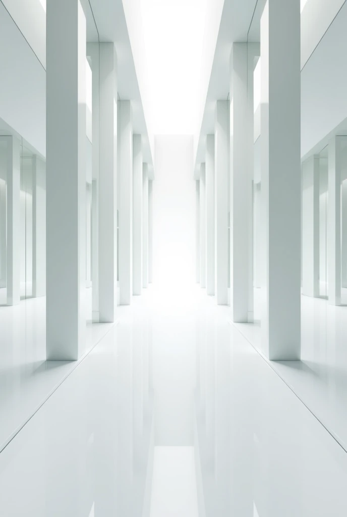 A huge room, all white, full of mirrors