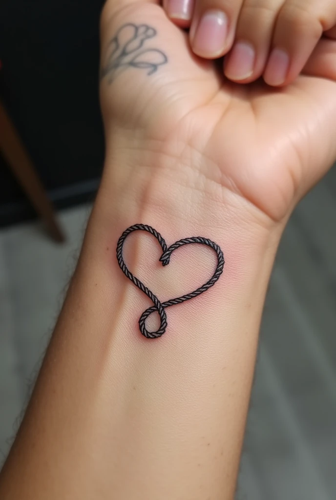 joint tattoo with my mom, heart rope, strong bond, original, Minimalist, sur le poignet