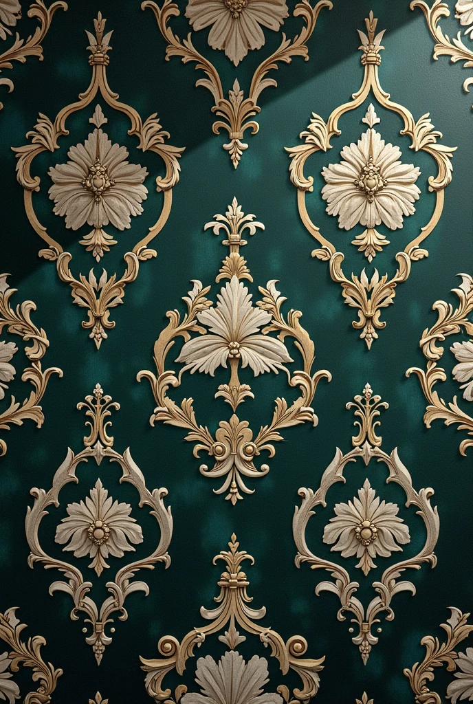 shabby chic vintage baroque wallpaper greens black greys art deco complete coverage