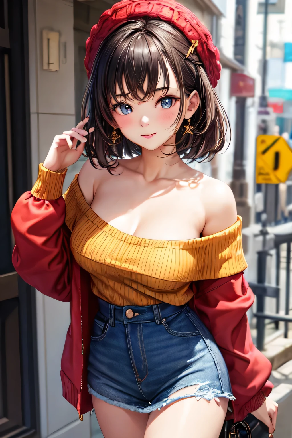 ((best quality)), ((masterpiece)), (detailed), 1girl, off-shoulder sweater,