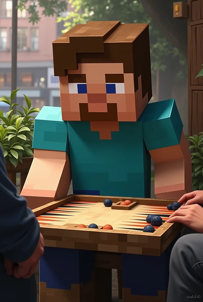 Minecraft Steve ama gerçek hayatta tavla oynuyor