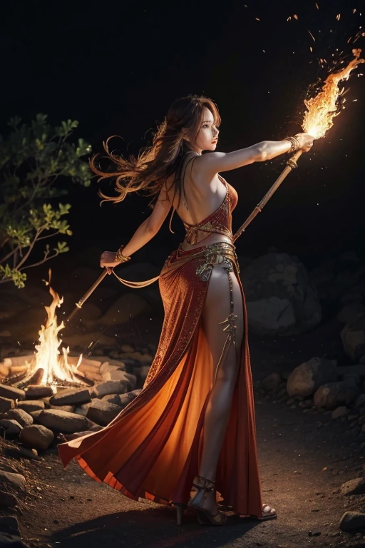 1 female, Mr...々Hairstyle,, big Ass ,Large Breasts,Plump,Sunburn,big ,

The spirit of fire、It is passionate and energetic like a burning flame.。彼女の髪はRed or orange、Flickering like a golden flame、It&#39;s like having a living fire in your head.。His eyes are a blazing orange、The strong will that overwhelms the viewer is felt.。Her skin is a warm amber color.、A faint, warm light is emitted.。
	•clothing:
Her outfit is、A flame-like design、Red or orange、Lightweight gold-toned fabric is layered in multiple layers.、It sways fluidly in sync with the movement of the fire.。The dress is、The bold design exposes the shoulders and back.、Flame-like embroidery and decoration。Also、The flames themselves are part of the dress and seem to continue to burn.。
	•accessory:
For accessories、There are bracelets and necklaces with textures that resemble molten metal and magma.、They represent her powerful energy.。On the wrists and ankles、Accessories made with volcanic stones and rubies shine.。
	• Pause:
She controls fire from her hands、Creates a ring of fire around it、The fighting pose with a flaming sword is distinctive.。In the background、It depicts burning volcanoes and lava-flowing wilderness.、Her strength and passion is palpable.。