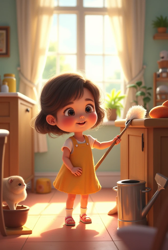 Young girl helping with house cleaning