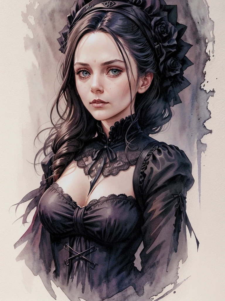 Beautiful portrait of l1z0l in a gothic composition, ink and watercolor, movie poster, high resolution, many details, perfect anatomy, watercolor painting