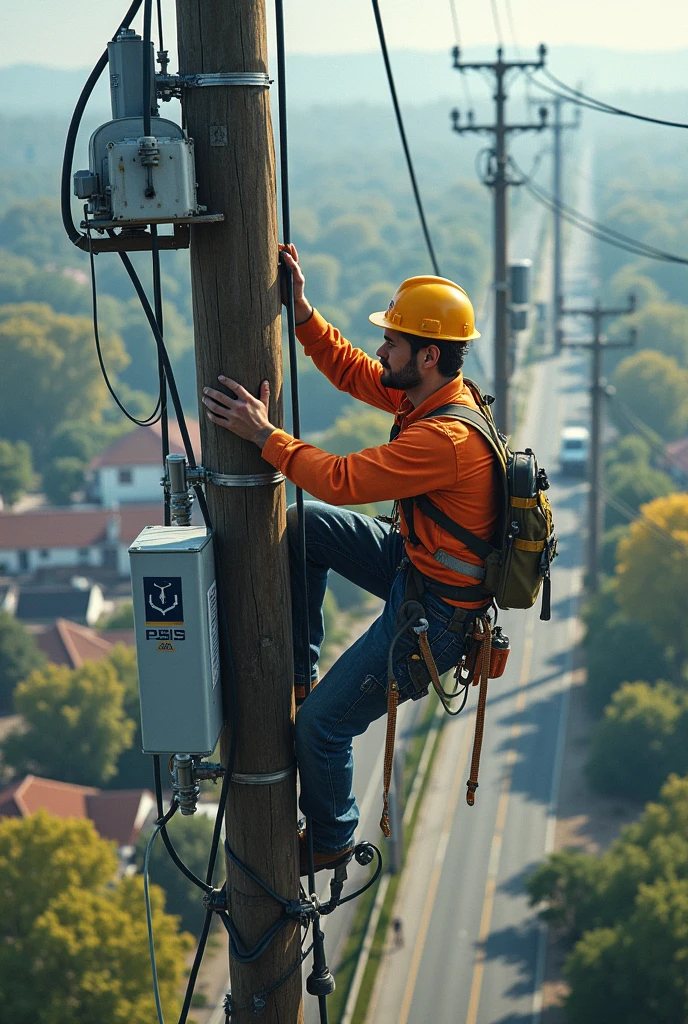 a telecommunications technician on the pole