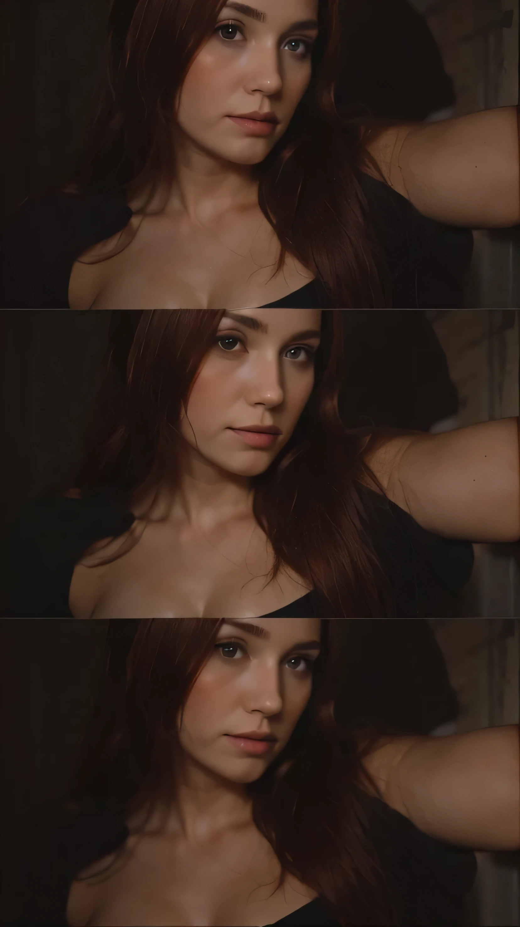 Different pose only with pretty girl with copper hair and black clothes with pink