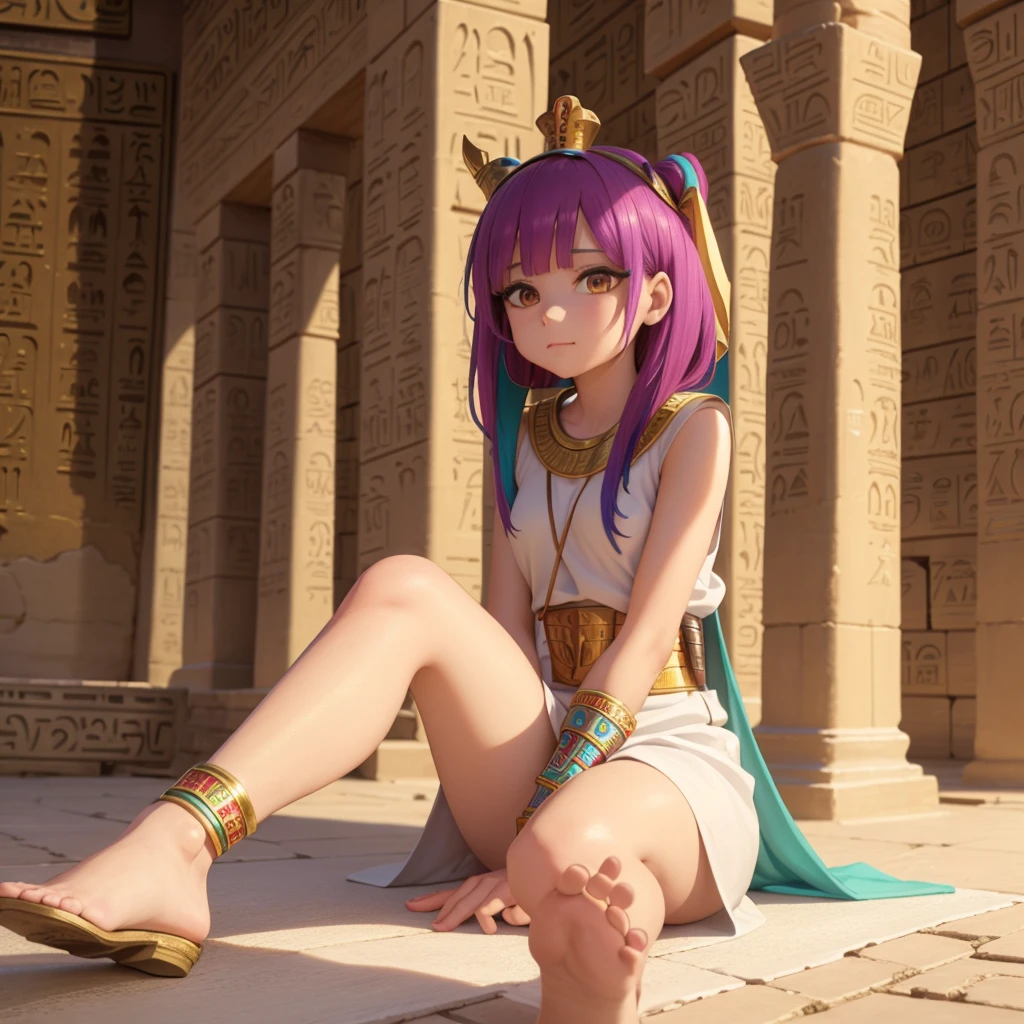 Cute ancient Egyptian princess、Colorful temples of ancient Egypt、The colorful streets of ancient Egypt、artistic、detailed、Colorful reed clothing、How to sit、front、Spread your legs