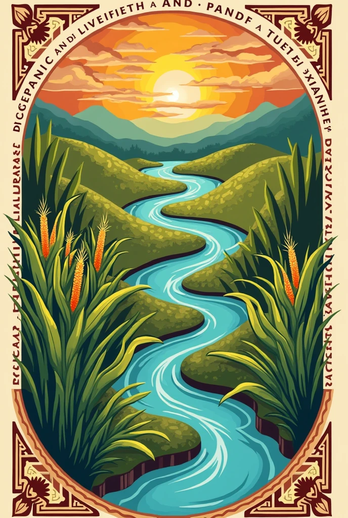 I want a logo that says "pre-Hispanic and cornfield waters"