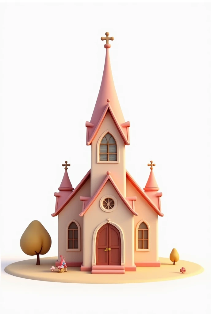 Make me in white background, An illustrated and animated 3D church in Pixar style, in very soft colors white color.