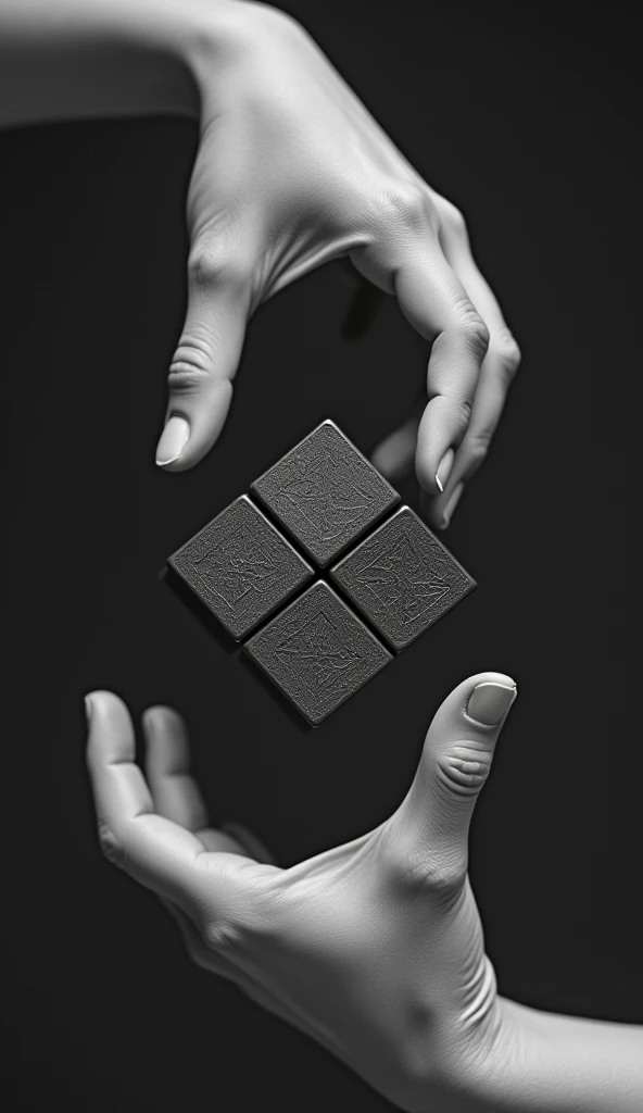 A beautiful hands playing puzzle cube in air with black and white back ground