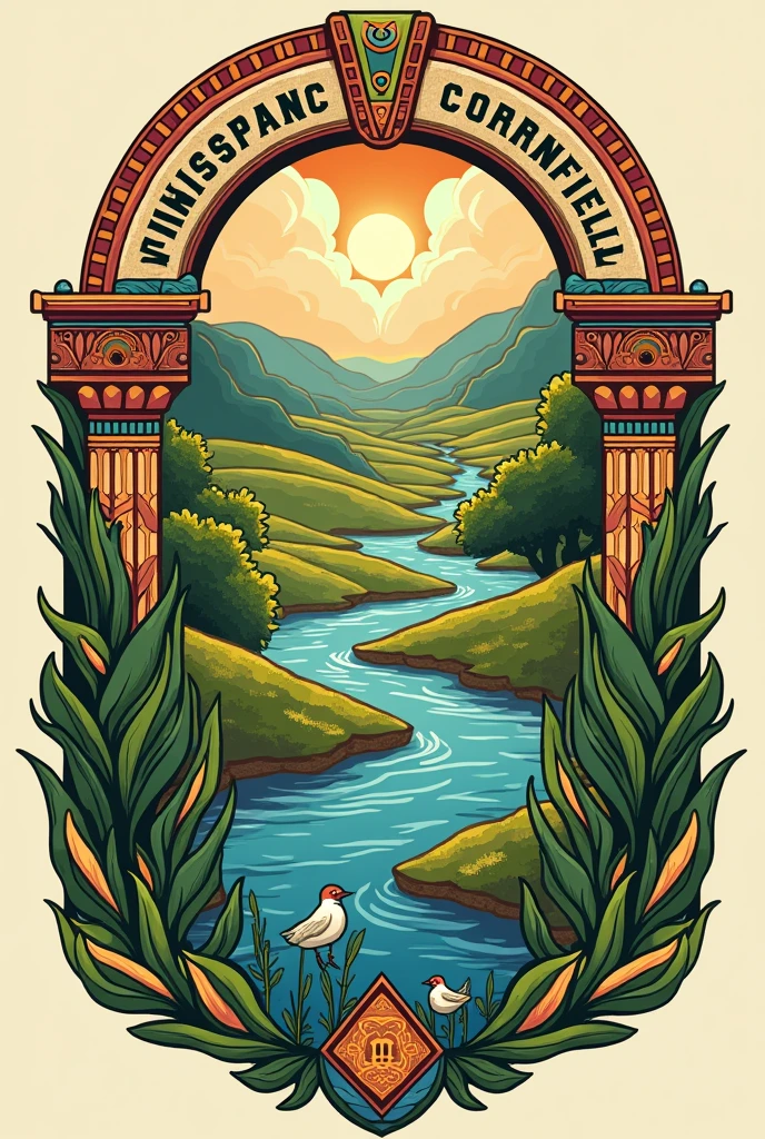 I want a logo that says "pre-Hispanic and cornfield waters"