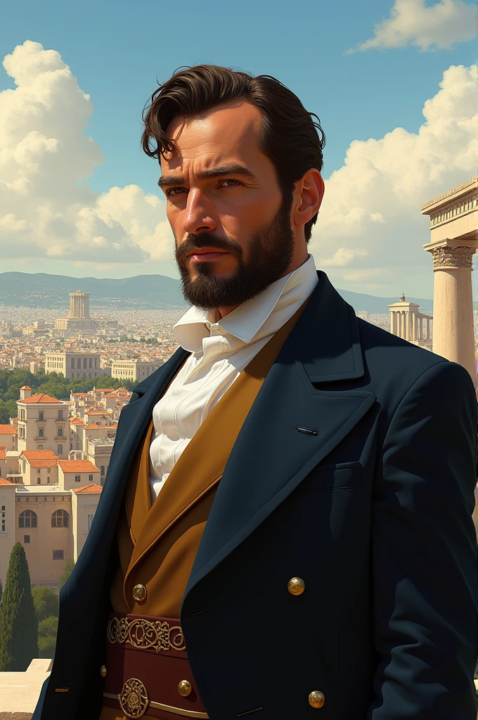 Zenón portrait with the city of atenas