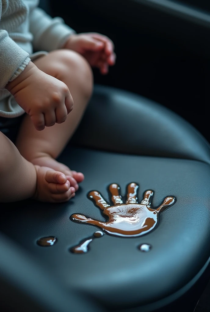 In the car the car seat was wet and there was a small hand patch