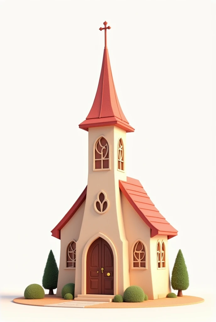 Make me in white background, An illustrated and animated 3D church in Pixar style, in very soft colors white color.