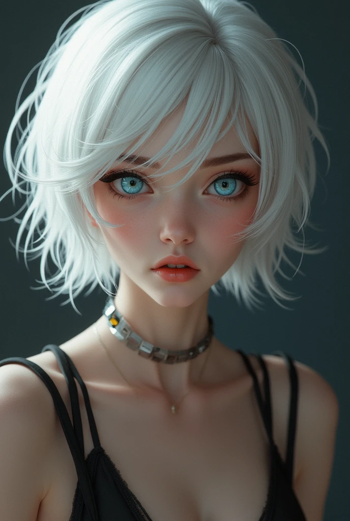 White short hair and blue eyes and sexy