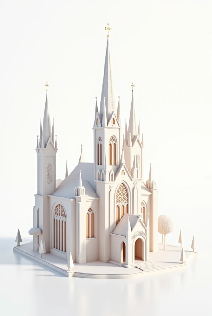 Make me in white background, An illustrated and animated 3D church, in very soft colors white color.