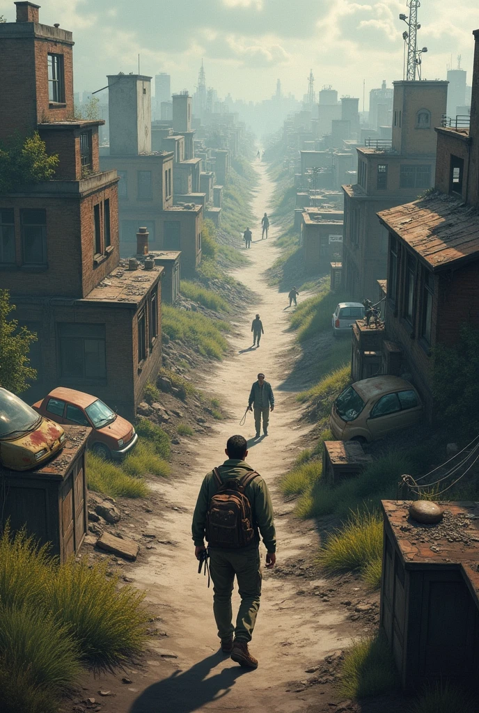 (masterpiece), (of the highest quality), (illustration), (Super detailed), (High resolution), Video game background, apocalipsis zombie, survivor, top down subival zombie 