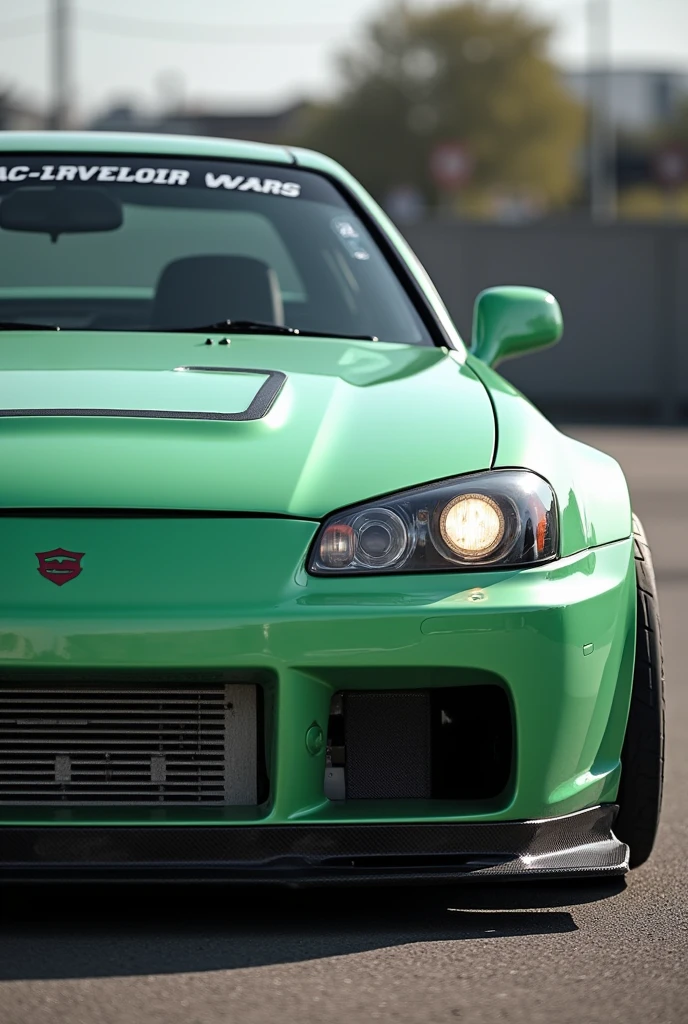nissan skyline gtr r34 light green with silvia s15 rear with carbon fiber hood and wide kit
