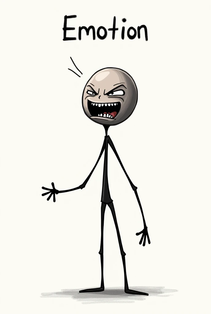 I want a stick figure character with a different and imposing emotion, for a drawing, and write the name of the emotion on top