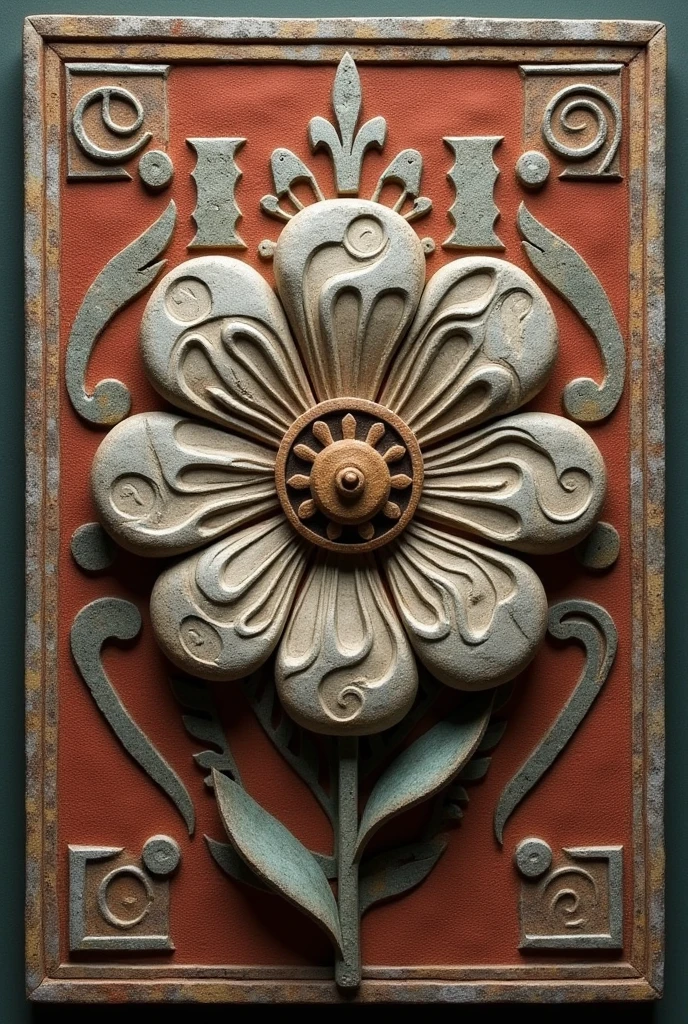 A flag of a stone flower with Inca art