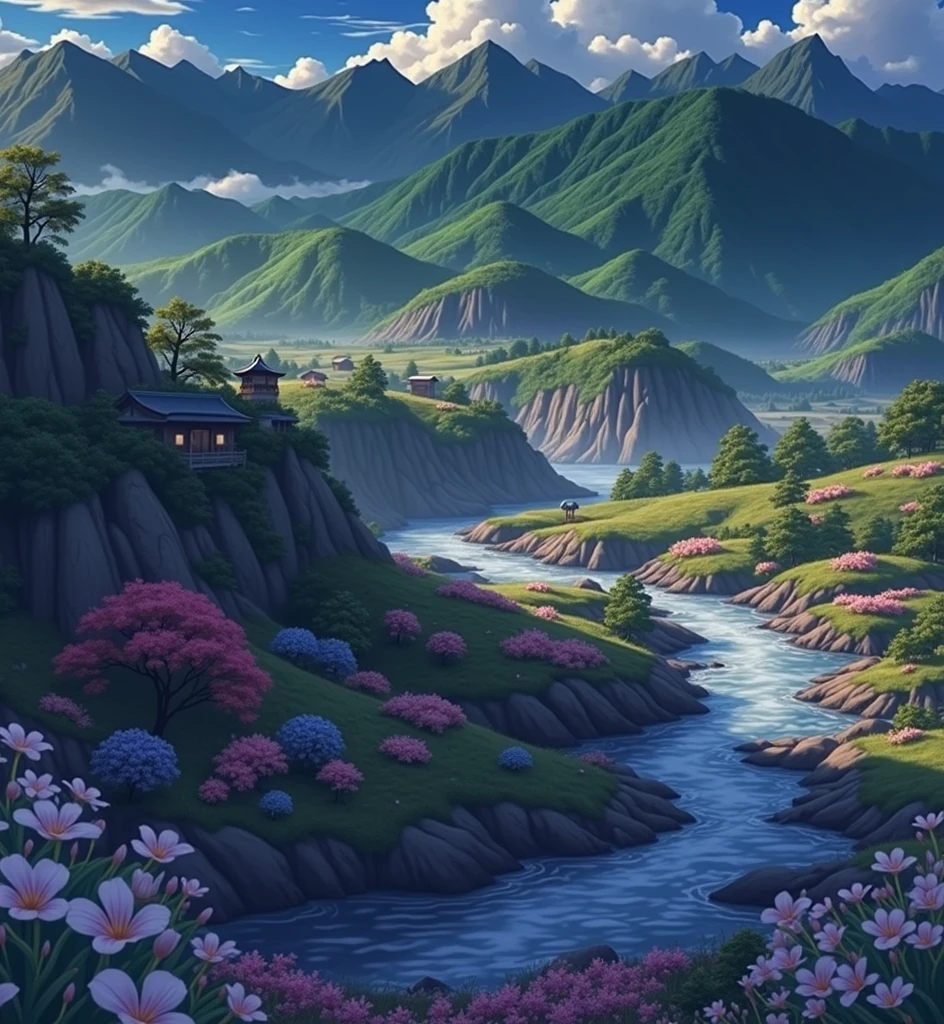 ((Anime landscape wallpaper: 1.2, width 672, beautiful art uhd 4k: 0.8), (japanese cartoon movies country landscape, japanese cartoon movies nature, japanese cartoon movies), japanese cartoon movies cloud, Scenery artwork, Epic landscape), (japanese cartoon movies style art style, detailed landscape, Beautiful fluffy clouds: 1.2, Landscape Background), Brightly lit, Bright picture (field, A painting of mountains and rivers, japanese cartoon movies theme), )