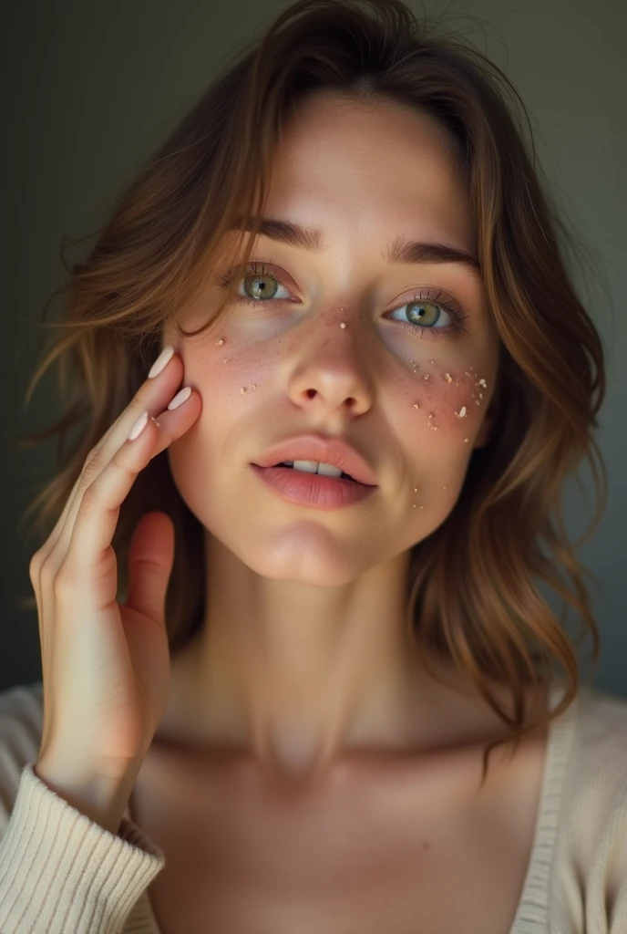 Young woman looks satisfied ????? on face sperm runs out of pussy
