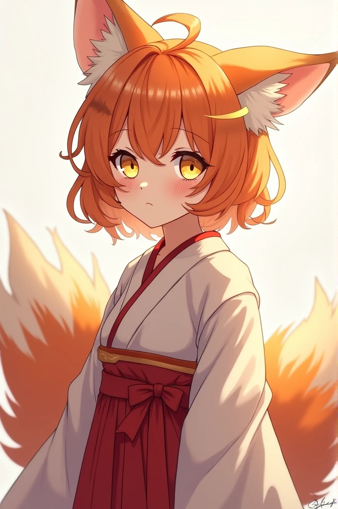 "((small breast)), best quality, masterpiece, detailed, Kitsune neko, 1girl, closed mouth, light smile, orange hair, yellow eyes, medium hair, fox ears, fox tail, Senko Miko, miko, (NAKED:1.3), (NSFW:1.3), standing, looking at viewer, unity 8k wallpaper, (illustration:0.8), (beautiful detailed eyes:1.6), extremely detailed face, perfect lighting, extremely detailed CG, (perfect hands, perfect anatomy), Her beautiful face, drawn with incredible precision and realism, is surprisingly detailed. Every line, every crease on the skin is like a work of art. Sparkling eyes, with a fine drawing of each eyelash, look directly at you, radiating warmth and boundless tenderness, Senko is the true embodiment of grace and beauty, and every stroke on this cardboard canvas speaks of her charm. Her slender figure and graceful body lines are mesmerizing. Perfect hands, thin fingers, delicate skin - all this is a work of art."