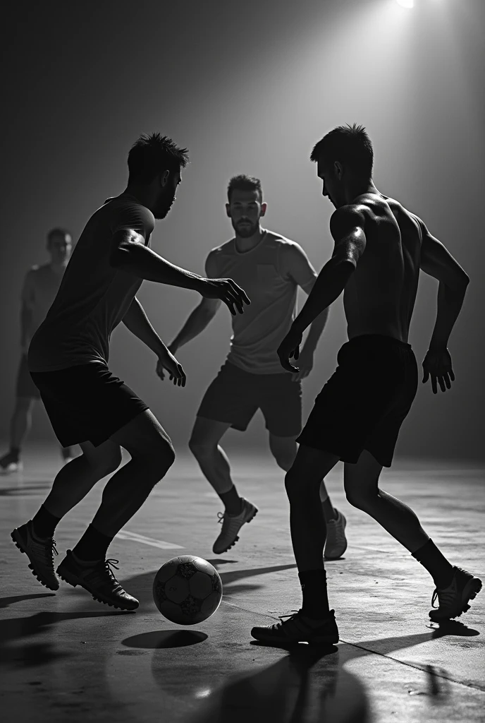 Futsal image in black tones with male players