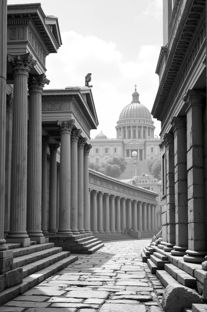 Architecture of Athens in black and white