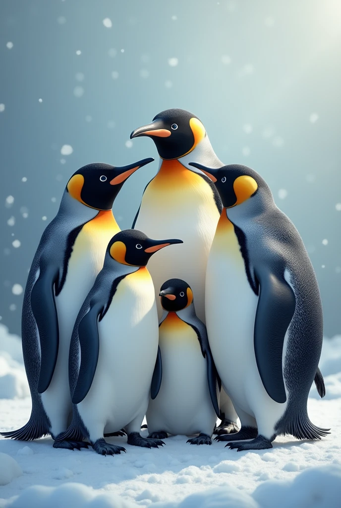 a family of penguins but when you squint you can see buddha