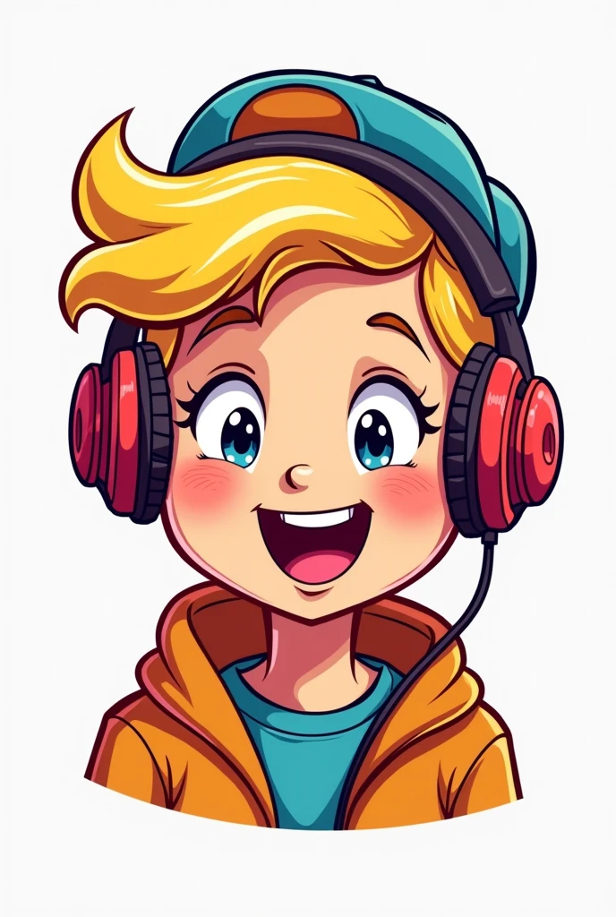 generate me a logo with a cartoon blond head more teenage with accessories