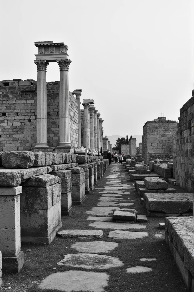 Ruins of Athens in black and white vertical image